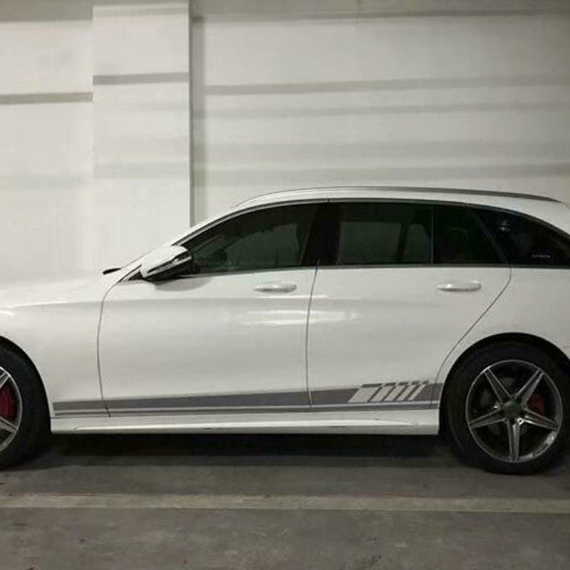 2pcs Car Side Body Vinyl Decals Long Stripe Stickers for Mercedes-Benz(Grey