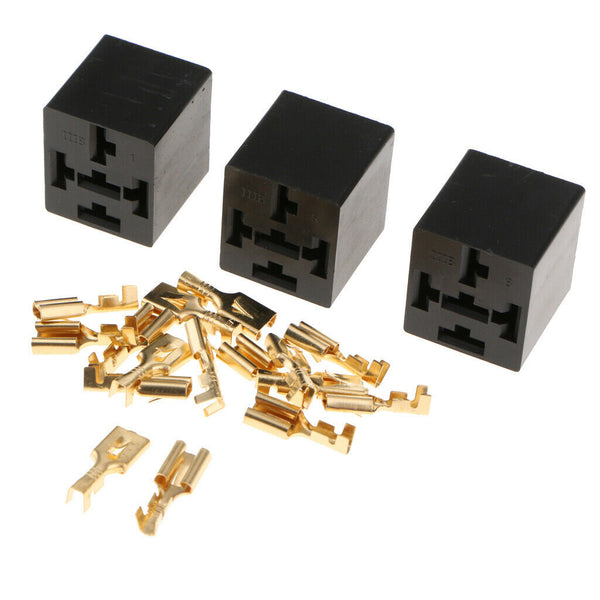 3Pcs 40A 5 Pin Relay Socket Holders With Terminals Car Electrical Wiring Parts