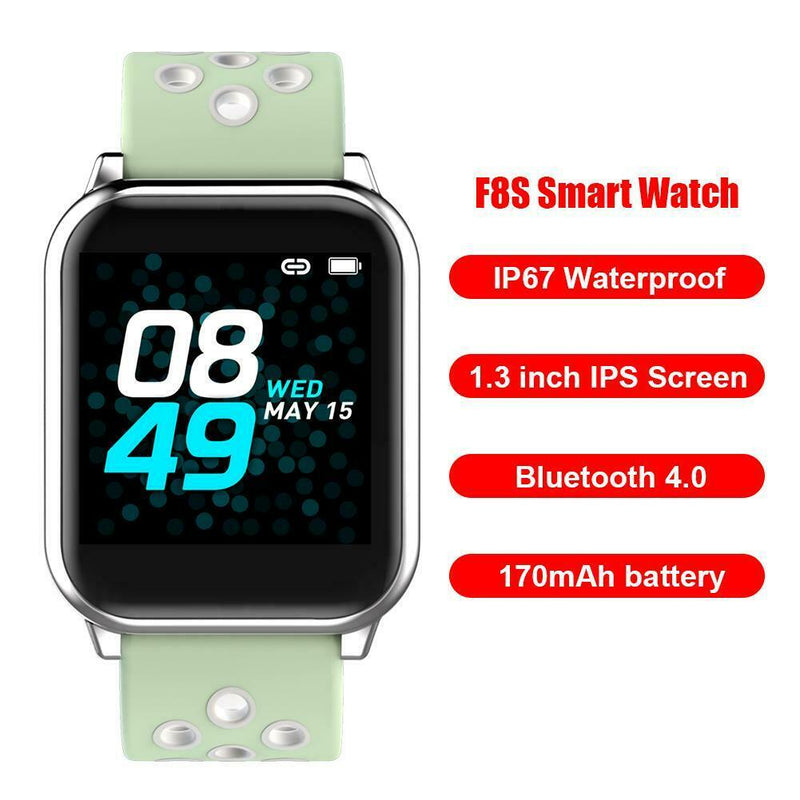 F8S Men Smart Bracelet Heart Rate Monitor Fitness Tracker IP67 Wristband Watch