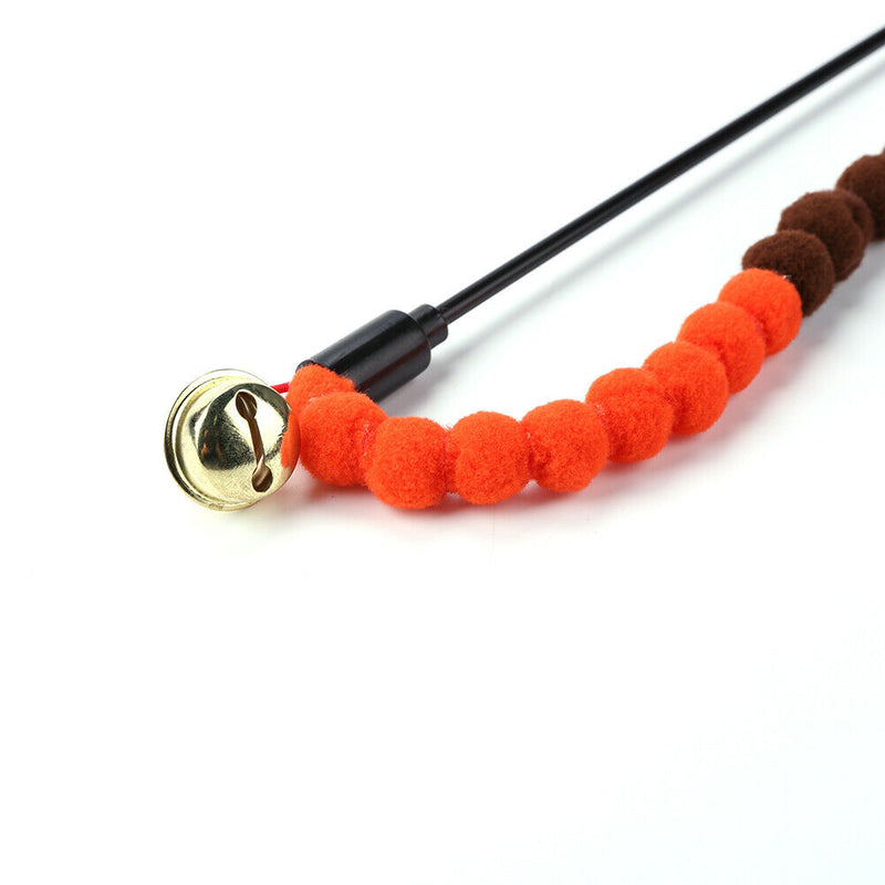 Cat Teasing Stick Colorful Pompom Feather Wand Fun Pet Teaser Rod Toys (05)