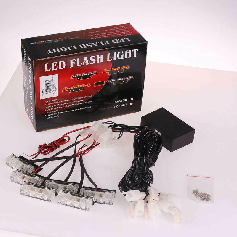 1 Set  6X 3LED Red And Blue Car Dash Flash Flash Emergency Police Warning Lights