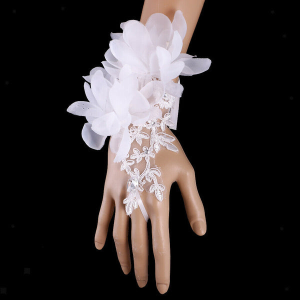 Wedding Fingerless Lace Flower Rhinestone Evening Party Women Bridal Gloves
