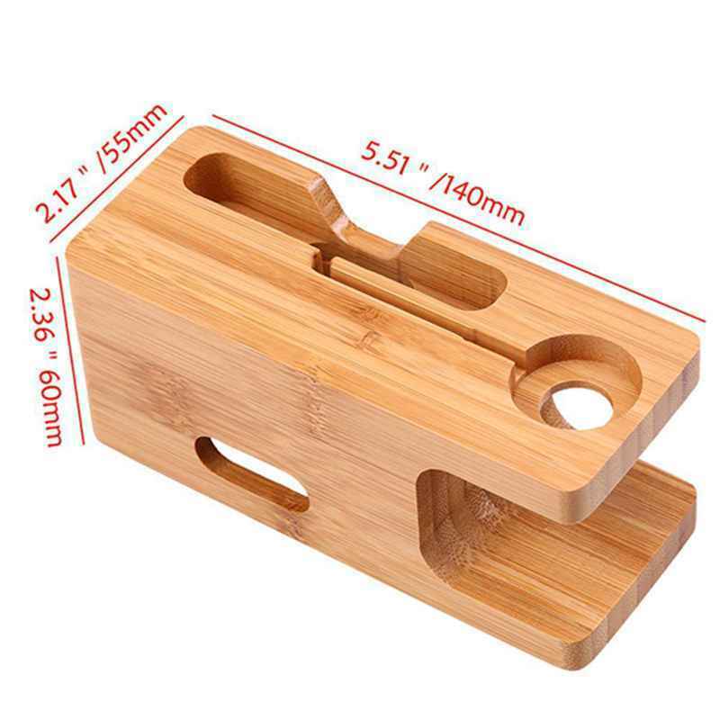 Cell Phone Charger Dock with Watch Bamboo Holder Desk Charging Stand Q7I6