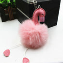 Flamingo Keychain Fluffy Faux Rabbit Ball Key Chain Women Car Bag Key RinME