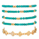 Summer Blue Handmade Turquoise Beads 5 Piece Set Ladies Bracelet Metal Simp