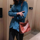 Leather Messenger Bag Women Rivet Chain Shoulder Crossbody Bag (Dark Brown) A