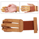 Handmade Brown PU Leather Three Finger Archery Glove Single Piece for Right Left