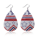 Women's American Flag Pattern Star Earrings Leather Teardrop Shape Jewelry