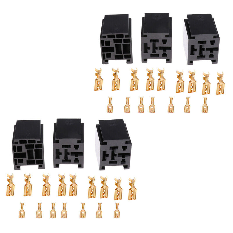6pcs 5 Pin 80A Relay Mounting Base Socket Holder With Loose Terminals Set