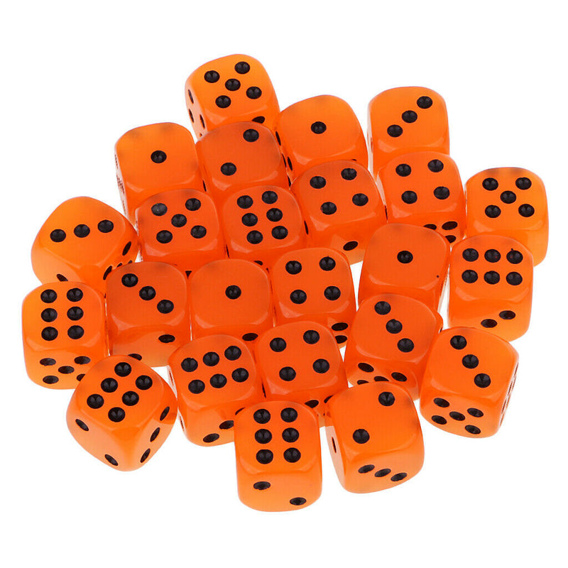 Orange Acrylic D6 Noctilucence Dices 6-Sided Point Spot Game Dice 25pcs/Pack