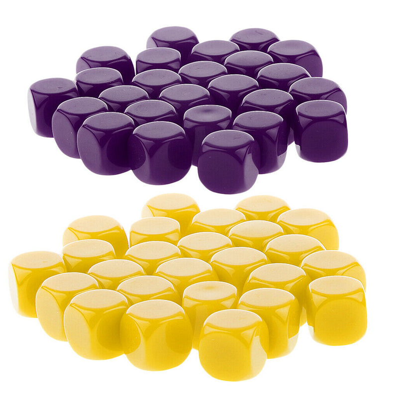 50 Pieces Opaque Blank Dice D6 for D&D RPG MTG Party Games Purple + Yellow