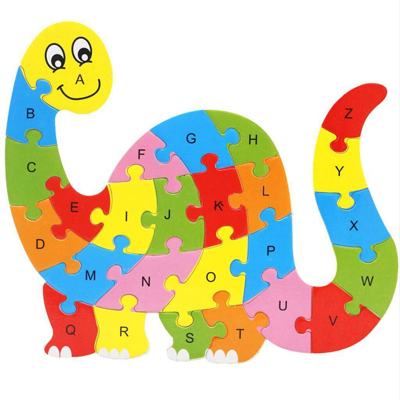 Wooden ABC Alphabet Jigsaw Dinosaurs Puzzle Childrens Educational Learning To3cW
