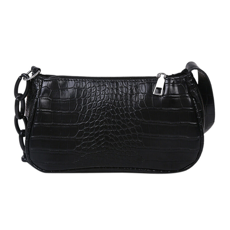 Retro Alligator PU Women Handbag Tote Street Underarm Shoulder Bag (Black)