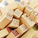 Cute Cartoon Wooden Rubber Stamp Box for DIY Diary Writing Scrapbook 25pcs/set