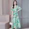 Elegant Floral Print Maxi Women Summer V-neck Short Sleeve Belt Dresses (M) A