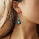 European and American retro pattern blue crystal inlaid turquoise earrings