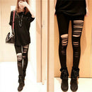 Sexy Black Punk Ripped Torn Slashed Cut Striped Leggings Pants Gothic ClubLJ