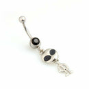 316L Steel Enamel Alien Dangle Navel Belly Button Ring Bar 2"