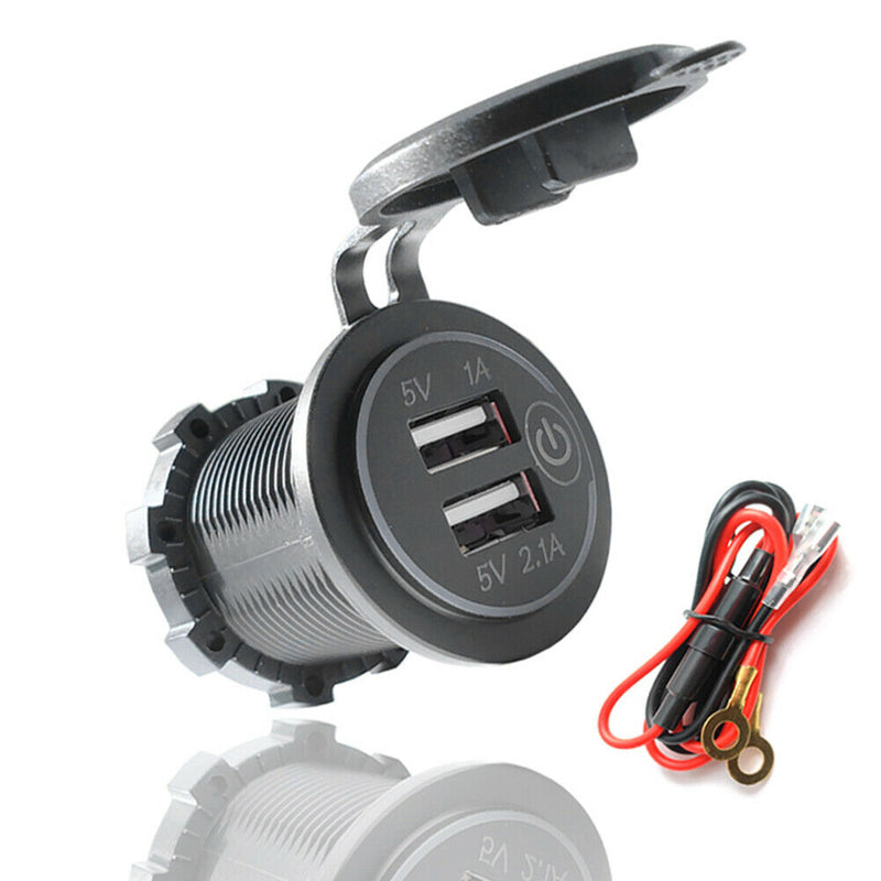 Car Motorcycle 3.1A Dual USB Charger Socket with Touch Switch+Power Cord