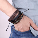 Men European Retro Multilayer Cowhide Handmade Woven Bracelet Jewelry A