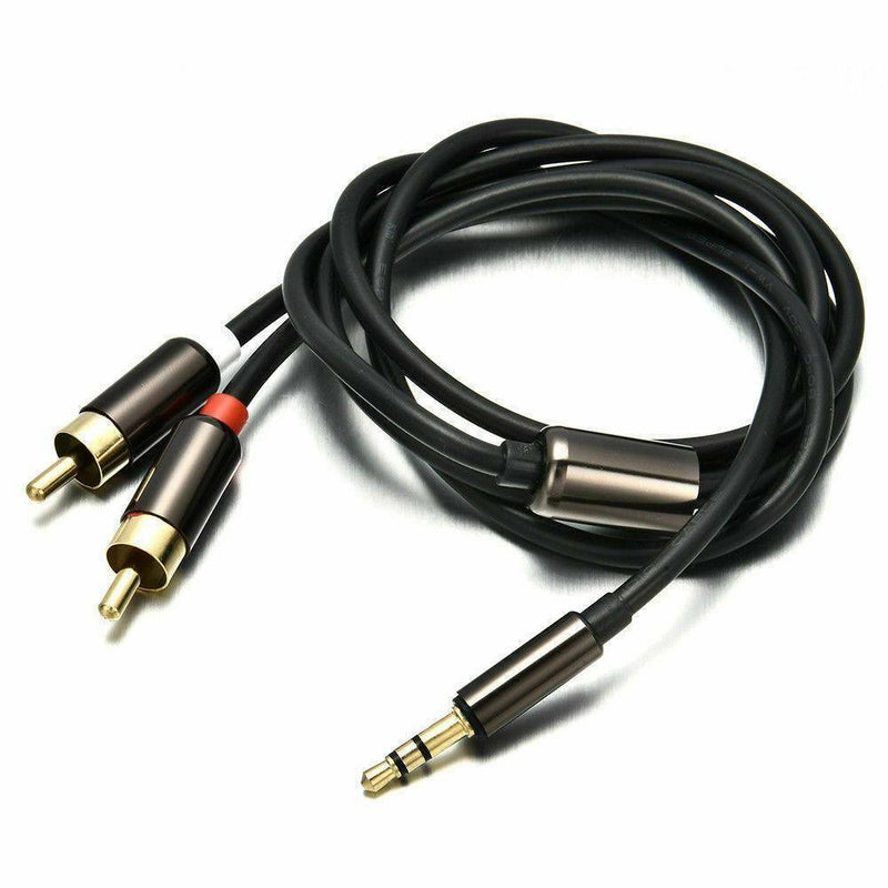 Black 3.5mm Male Jack to 2 RCA Male AUX Stereo Analog Audio Y Adapter Cable Cord
