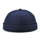 Mens Chinese Style Skullcap Sailor Cap Rolled Cuff Brimless Beanie Hat Navy