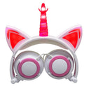 Cat Ear Unicorn Kids Headphones LED Flashing Girls Headband white pink