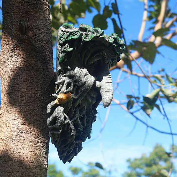 Old Man GreenMan Tree Face Leaf Garden Yard Tree Fence Ornament Sculpture