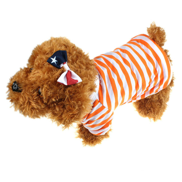 pet stripe Clothes Dogs vest Casual T-shirt Orange XL