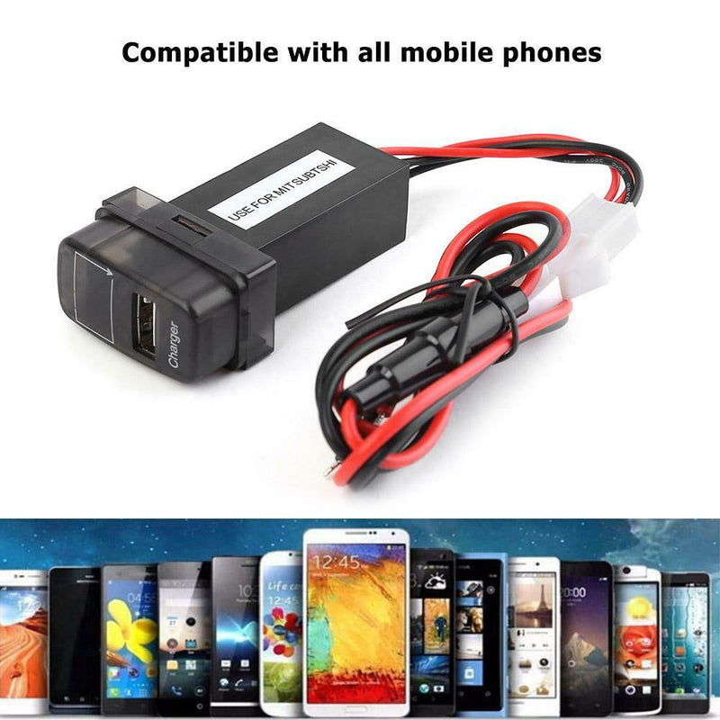 For Mitsubishi USB Car Charger with Blue LED Voltmeter 2.1A Charger Socket