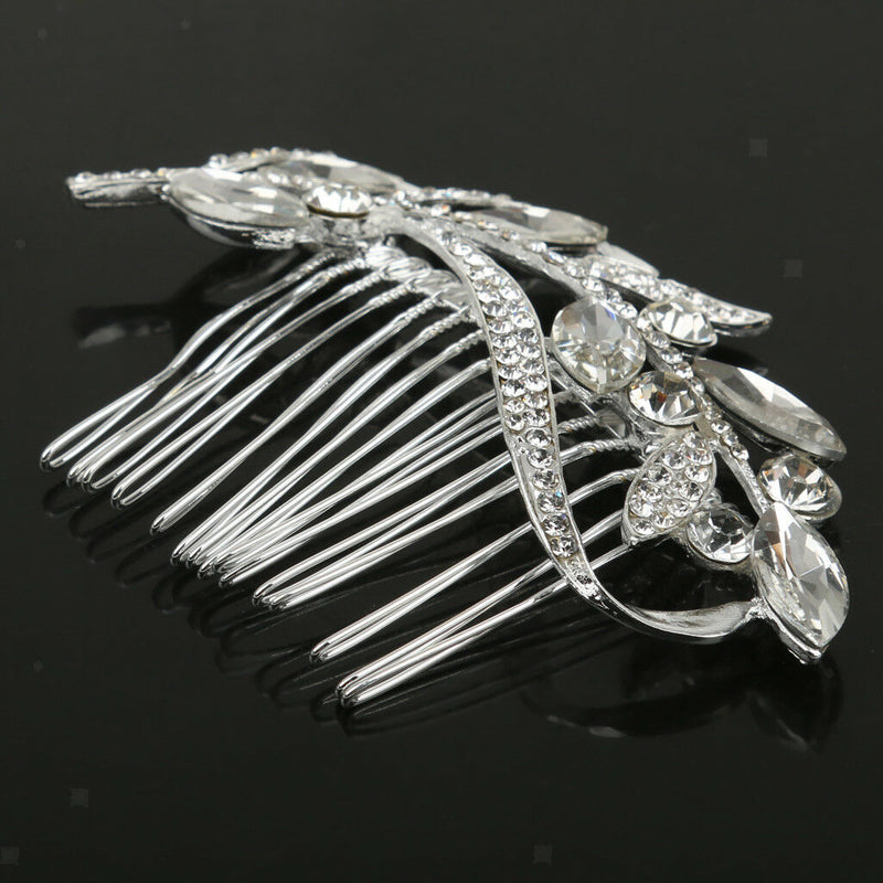 Elegant Leaf Design Rhinestone Hair Comb Wedding Party Bridal Hairdressing