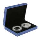 Dual Clear Capsules in Blue Presentation Box Display Case for 40MM Coins