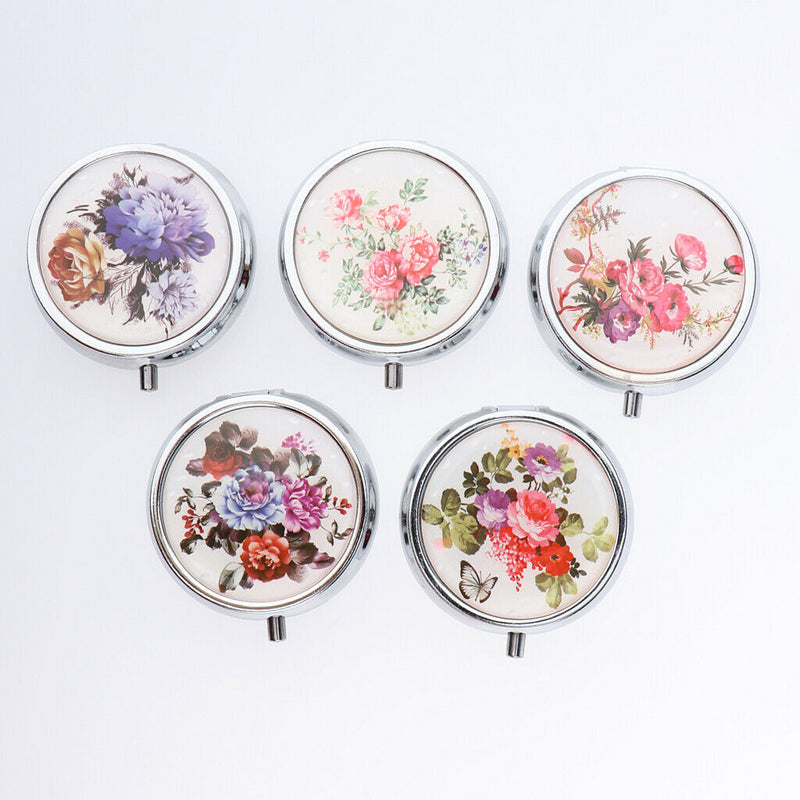 Round Compact 3 Compartment Medicine Case, Pill Box for Pocket or Purse with