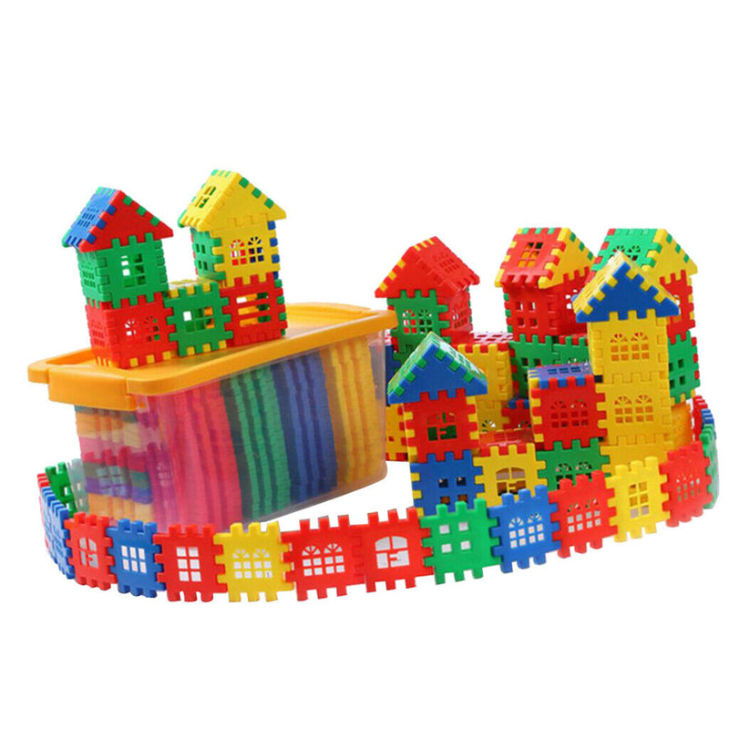 ABS Plastic House Building Bricks Stacking Blocks Set - 66 Pieces with Storage