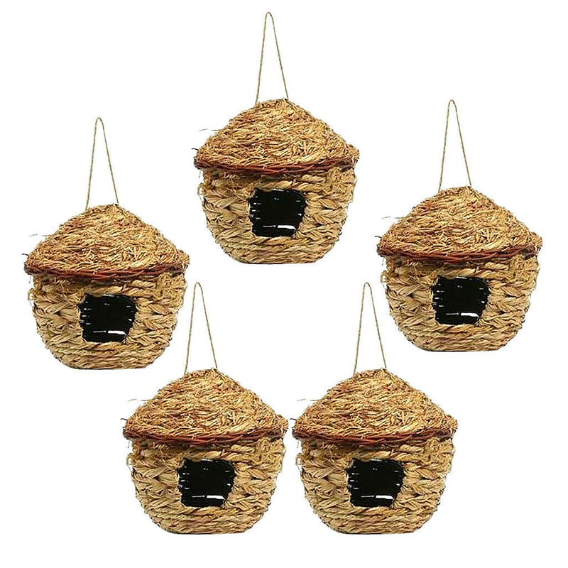 5pcs Handwoven Straw Bird Nest Creative Decoration for Windowsill, Garden, Tree,