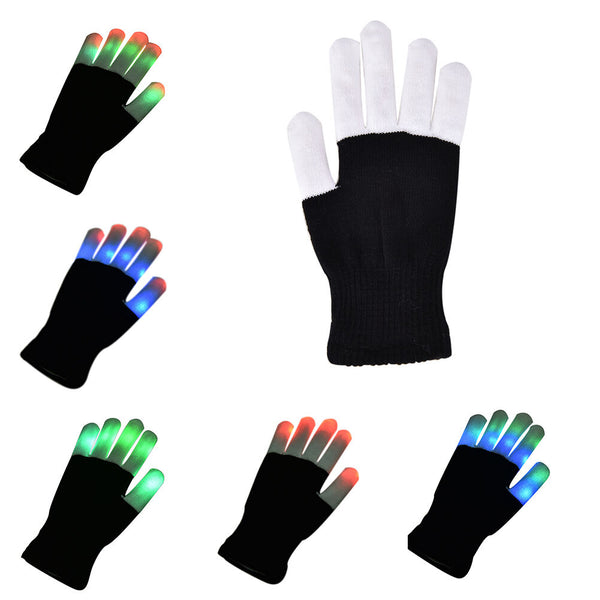 LED Rave Flashing Gloves Glow 7 Mode Light Up Finger Lighting Black New ~ï¼ˆ