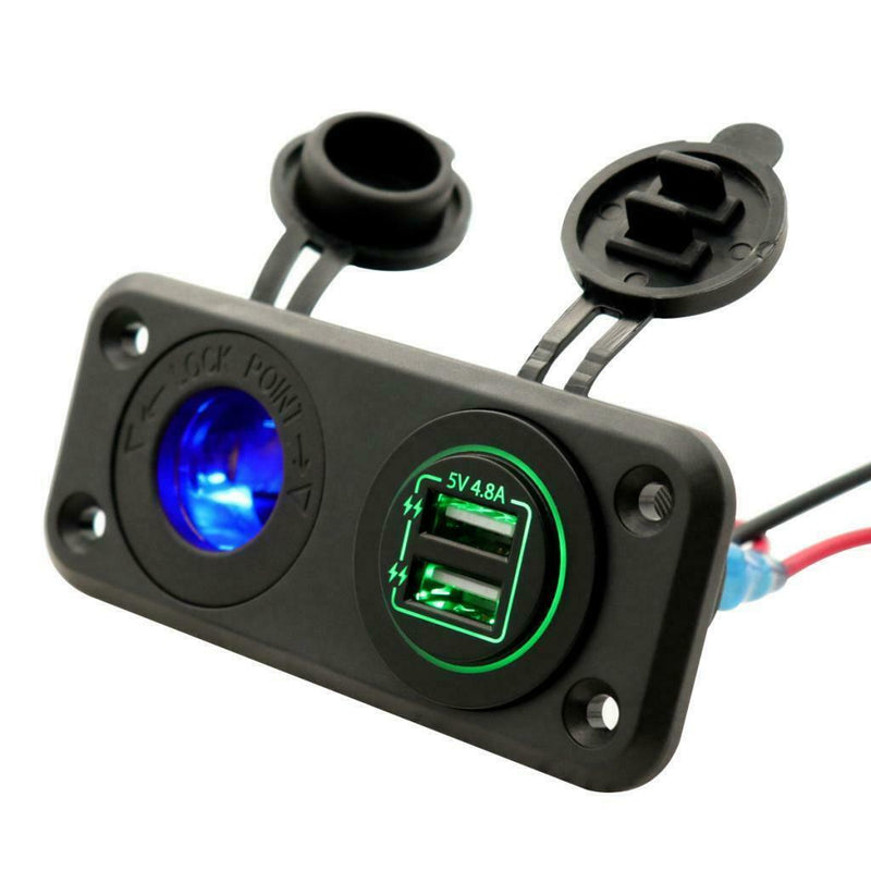 12-24V Dual USB Charger Socket Waterproof Power Outlet Fast Charge with Fuse