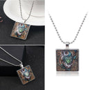 Glass Square Cabochon Necklace Pendant Owl Animal Birthday Gift Jewelry