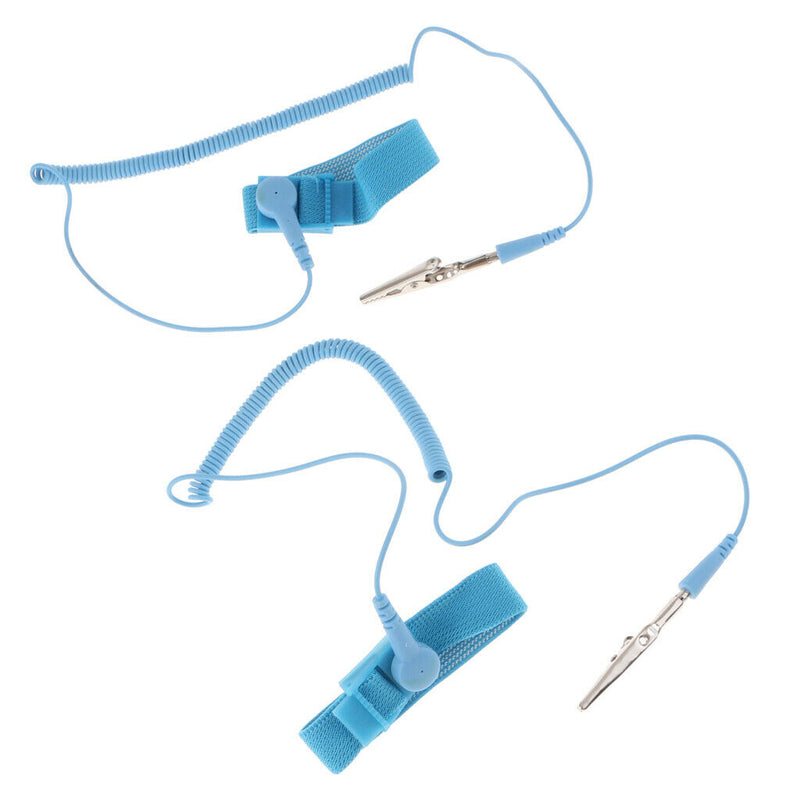 2Pcs Anti-Static Wrist Straps With Grounding Wire And Alligator Clip, Blue