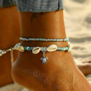2X Bohemia Sea Turtle Beach Anklet Shell Women Bohomia Ankle Bracelet Jewelry