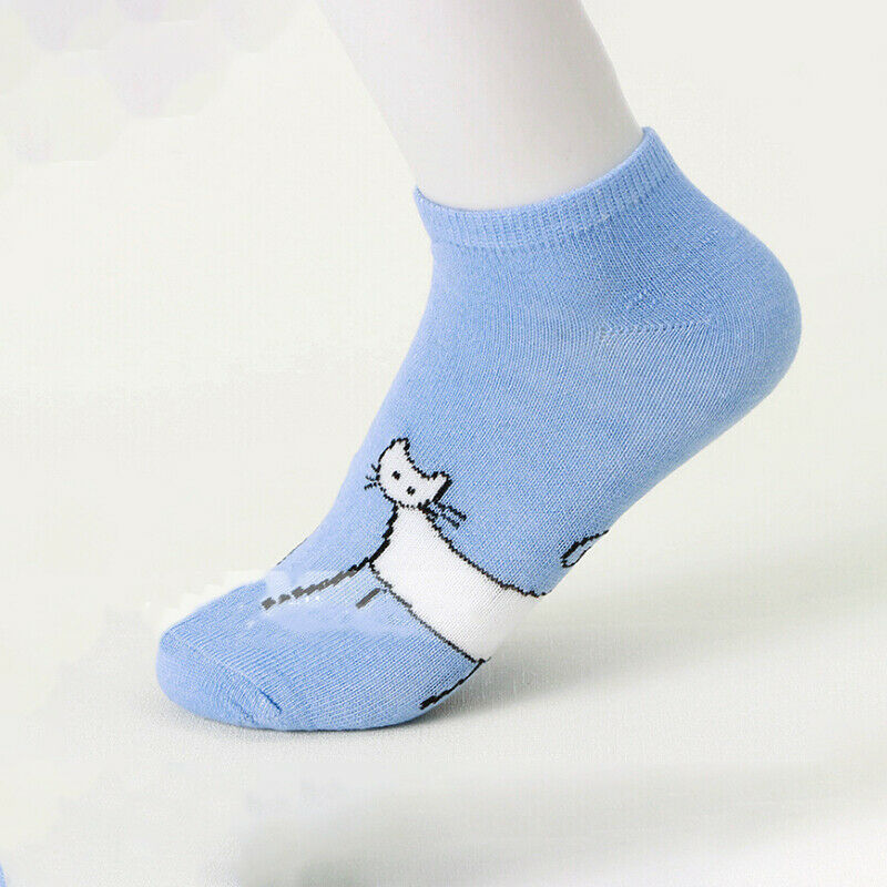 Women cat Comfortable Stripe Cotton Sock Slippers Short Ankle Socks OZ