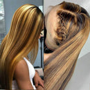 60cm Fashion Ombre Brown Highlight Long Straight Wig Full Hair Wigs Party