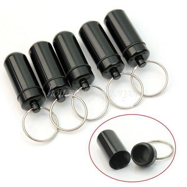 5 Pcs Waterproof Aluminum Pill Box Case Container Holder Keyring LTUS