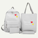 4pcs/set Letter Print Canvas Women Backpack Travel Schoolbag Totes (Grey) A