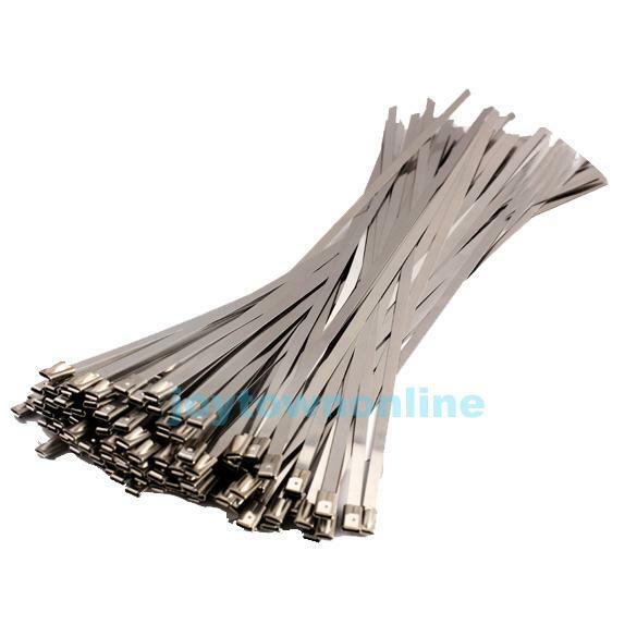 100PCS 300x4.6mm Stainless Steel Exhaust Wrap Coated Locking Cable Zip Ties