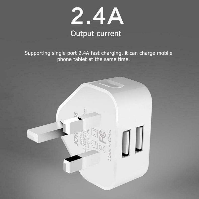 Portable Dual 2 Port USB Charger UK Plug 2.4A+1A Phone Travel Wall Adapter