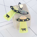 Creative Fluorescent Green Alien and UFO Stud Earrings Cute Drop Jewelry
