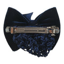 Navy Blue Velvet Bowknot Barrette Hair Clip Snood Net for Women F4G2
