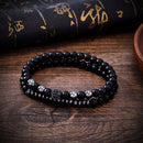 2pcs's Men Crystal Ball Jewelry Black Natural Stone Round Beaded Lucky Bracelet