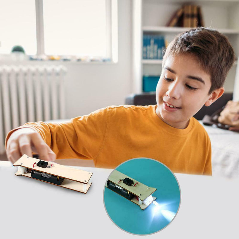 DIY Flashlight Wood Toys Kit Kid Educational Physics Science Assemble Craft